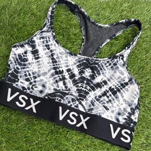 Victoria's Secret VSX Sport Womens Medium Tie Dye Racerback Sports Bra Blk Gray